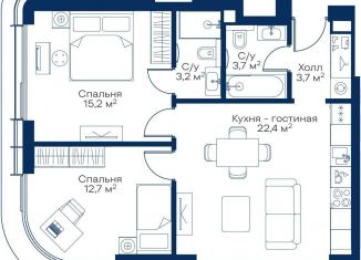 Продажа 2-комнатной квартиры, 60.9 м2, Москва, квартал Атлантик, Б1, ЖК Сити Бэй