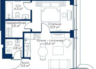 Продаю однокомнатную квартиру, 39.6 м2, Москва, квартал Атлантик, Б1, ЖК Сити Бэй