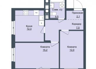 2-комнатная квартира на продажу, 53.6 м2, Ижевск, Северо-Западный жилой район