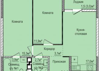 Двухкомнатная квартира на продажу, 57.3 м2, Ижевск, ЖК Покровский