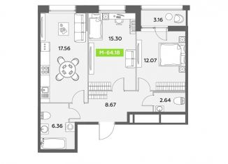 Продам 2-комнатную квартиру, 64.2 м2, Санкт-Петербург, метро Купчино