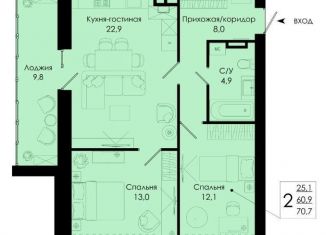 Продажа 2-комнатной квартиры, 70.7 м2, деревня Киселёвка, Изумрудная улица, 10