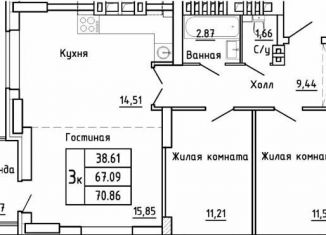 3-комнатная квартира на продажу, 70.9 м2, Москва, Магнитогорская улица, 2, район Ивановское