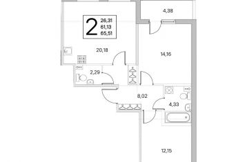 Продается 2-комнатная квартира, 65.5 м2, Санкт-Петербург, метро Гражданский проспект, Токсовская улица