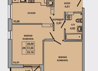 Продам двухкомнатную квартиру, 53.2 м2, Батайск, ЖК Пальмира 2.0