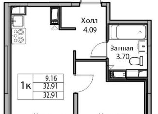 1-комнатная квартира на продажу, 32.9 м2, Санкт-Петербург, Ивинская улица, 19к2, муниципальный округ Лахта-Ольгино