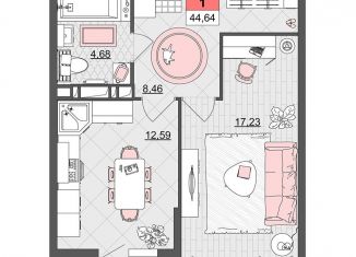 Продажа 1-комнатной квартиры, 44.6 м2, Краснодар, микрорайон имени Петра Метальникова