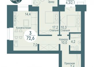 Продам трехкомнатную квартиру, 72.6 м2, Красноярск, улица Авиаторов, 26