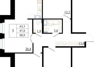 3-комнатная квартира на продажу, 88.9 м2, Гатчина