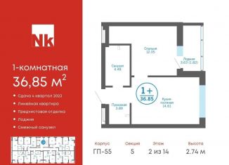 Продажа 1-комнатной квартиры, 36.9 м2, деревня Патрушева, ЖК Никольский