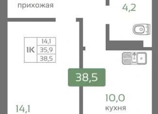 1-комнатная квартира на продажу, 38.5 м2, Красноярск, Октябрьский район