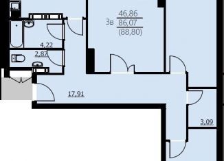 Продам трехкомнатную квартиру, 88.8 м2, Ярославль, Красноборская улица, 38к3