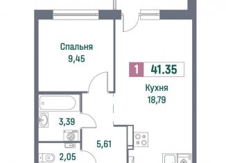Продам однокомнатную квартиру, 41.4 м2, Ленинградская область