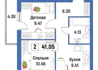 2-ком. квартира на продажу, 41.1 м2, Ленинградская область