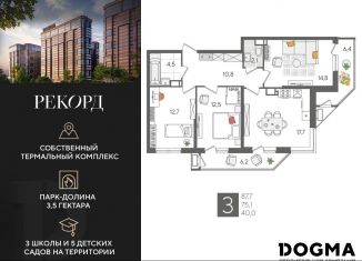 Продается трехкомнатная квартира, 87.7 м2, Краснодар, микрорайон Черемушки