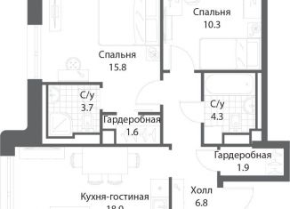 2-комнатная квартира на продажу, 64.4 м2, Москва, ЮАО