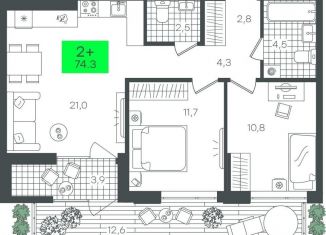Продам двухкомнатную квартиру, 74.4 м2, Тюмень