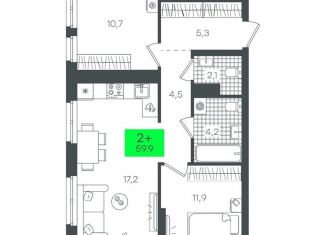 Продам 2-комнатную квартиру, 60 м2, Тюмень