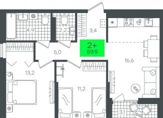 Продажа двухкомнатной квартиры, 60 м2, Тюмень, Калининский округ