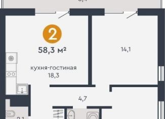 Продаю 2-комнатную квартиру, 58.3 м2, Екатеринбург, метро Машиностроителей