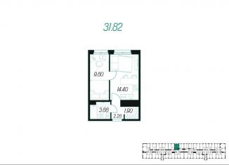 Продается 1-комнатная квартира, 31.8 м2, Тула