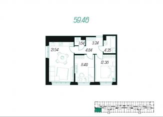 Продам двухкомнатную квартиру, 59.5 м2, Тула