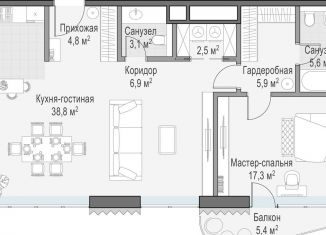 Продам 1-комнатную квартиру, 110.5 м2, Москва