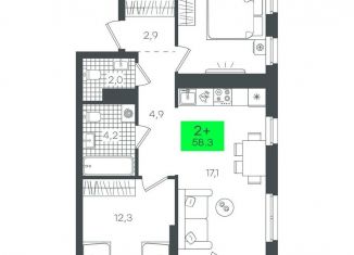 Двухкомнатная квартира на продажу, 58.4 м2, Тюмень