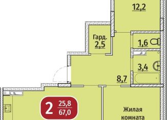 Продается 2-комнатная квартира, 69.5 м2, Чебоксары, Гражданская улица, поз4, Московский район