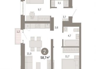 Продам двухкомнатную квартиру, 58.7 м2, Москва