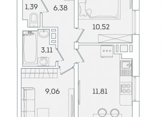Продажа 2-комнатной квартиры, 43.2 м2, Мурино