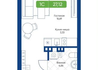 Квартира на продажу студия, 27.1 м2, Новосибирск, метро Золотая Нива, улица Королёва, 2
