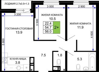 Продажа 2-комнатной квартиры, 56 м2, Краснодар, Прикубанский округ, улица Почтовое отделение 57