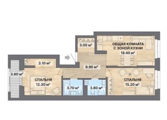 Продается двухкомнатная квартира, 73.2 м2, Екатеринбург, улица Щербакова, 148/2, ЖК Ривер Парк