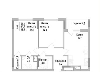 Продается двухкомнатная квартира, 66.8 м2, Липецкая область, улица Тельмана, 120