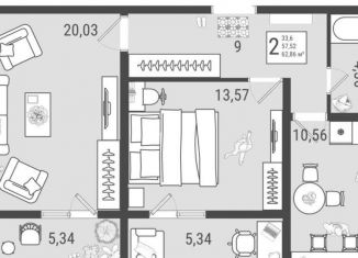 Продам 2-комнатную квартиру, 62.9 м2, Самарская область