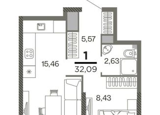 Продам 1-комнатную квартиру, 32.1 м2, Рязанская область