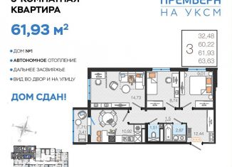 Трехкомнатная квартира на продажу, 61.9 м2, Ульяновск, улица Посёлок УКСМ, Засвияжский район