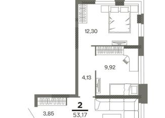 2-комнатная квартира на продажу, 53.2 м2, Рязань