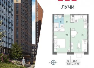 1-комнатная квартира на продажу, 35.9 м2, Москва