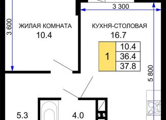 Продажа 1-комнатной квартиры, 37.8 м2, Краснодар