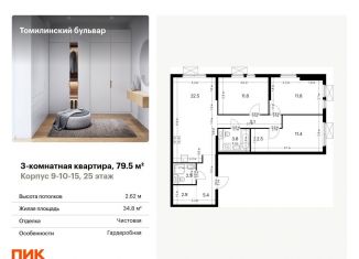 3-комнатная квартира на продажу, 79.5 м2, Московская область, жилой комплекс Томилинский Бульвар, 9-10-15