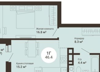 Продажа 1-комнатной квартиры, 46.4 м2, Екатеринбург, ЖК Южный сад
