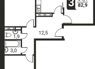 Продаю трехкомнатную квартиру, 82.9 м2, посёлок Развилка, жилой комплекс Три Квартала, к12, ЖК Три Квартала