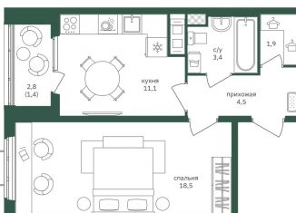 Продажа однокомнатной квартиры, 40.7 м2, Москва, метро Лесопарковая, Варшавское шоссе, 170Ек7