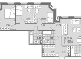 Продам 3-комнатную квартиру, 114.5 м2, Санкт-Петербург, ЖК Альтер, проспект Шаумяна, 14