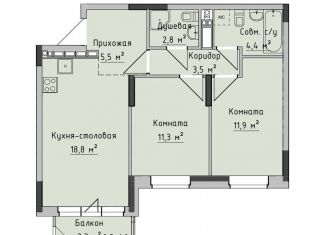 Продается 2-ком. квартира, 58.2 м2, Ижевск, жилой район Север