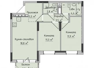 Продается 2-ком. квартира, 58.2 м2, Ижевск, ЖК Холмогоровский