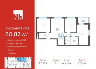 Продается 3-комнатная квартира, 80.8 м2, деревня Патрушева, ЖК Никольский