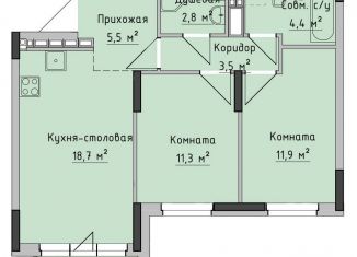 Двухкомнатная квартира на продажу, 58.2 м2, Ижевск, ЖК Холмогоровский